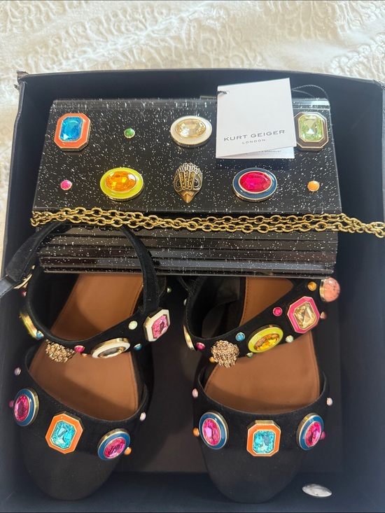Kurt Geiger Shoes - Kurt Geiger Set Black Jeweled Sandals with matching clutch purse set   9.5